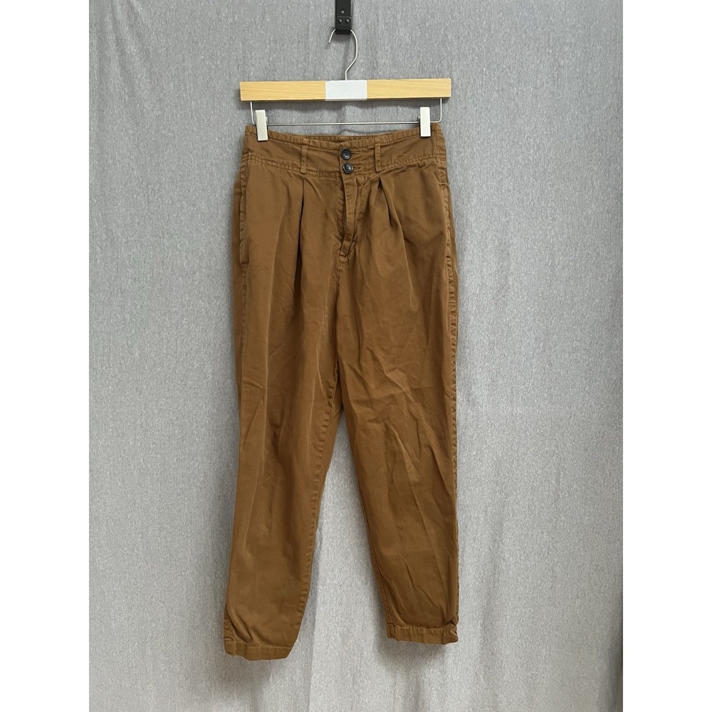 Free people OB720351 pleated front high waisted pegged cropped pants brown 2